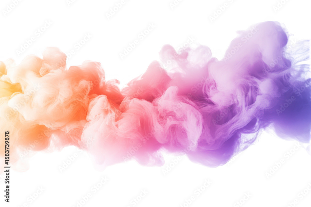 Fototapeta premium Abstract swirling smoke cloud with gradient colors from orange to purple isolated on transparent background
