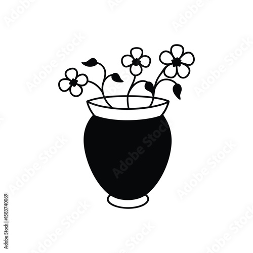 glass of wine with flowers with vector art illustrator on white background 