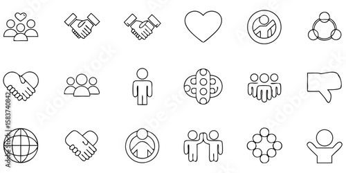 Abstract Symbol of Connectedness: A striking visual array of clean, minimalist icons, skillfully rendered to represent concepts of collaboration, unity, and social connection.