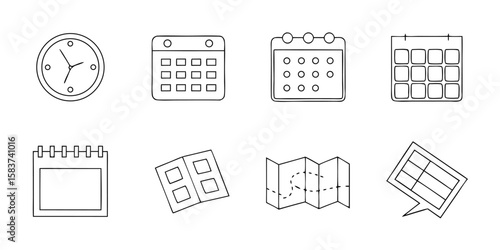 Time Management Icons Clocks, Calendars, Maps, and Schedules