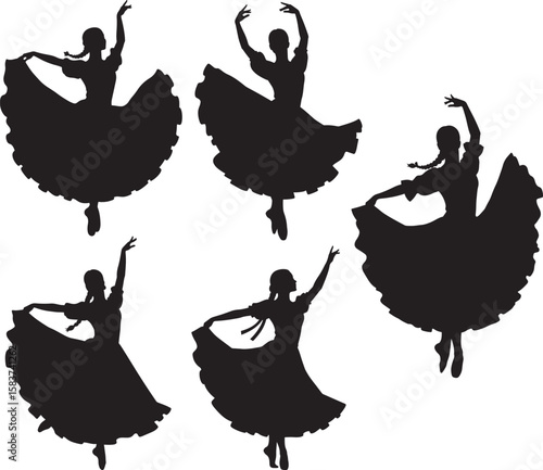 Folk dancer with braids traditional silhouette