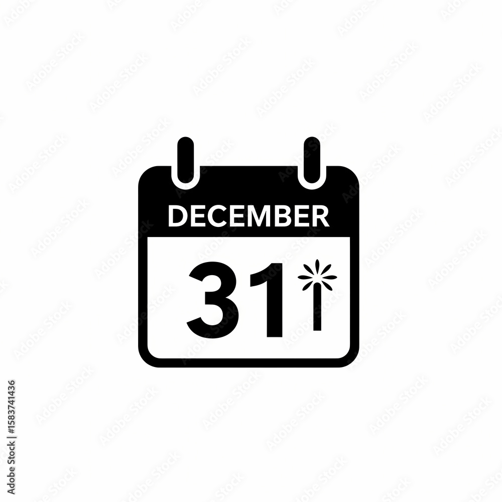 New Year's eve calendar icon. December thirty first. Symbol of celebration and holiday countdown. New Year's eve calendar icon. December thirty first. Symbol of celebration and holiday countdown.