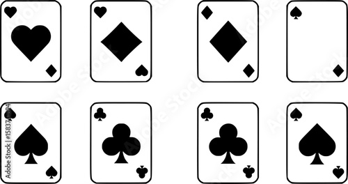 Set of playing card vector icons. Gambling game. Four card. Black outline icons.
