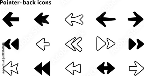 Set of go back arrows vector icons. Left direction. Return, previous, backward arrow. Pointer back. Vector 10 EPS.
