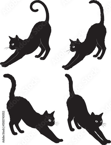 Halloween black cat stretching pose silhouette