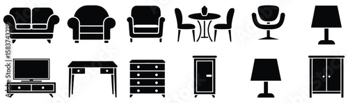 Furniture Fill Logo Element Set .modern soft fabric office arm chairs, isolated on transparent background, Piece of furniture for living room,