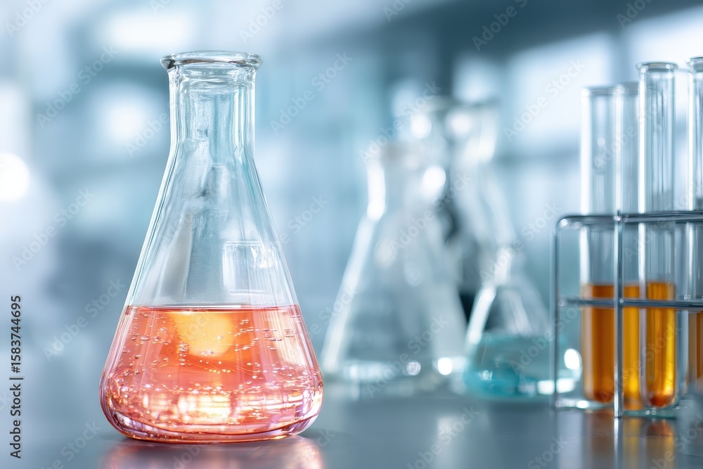 Cosmetic essence liquid bubble in glass flask provides a glimpse into the vibrant world of scientific exploration and beauty formulation at a modern laboratory Cosmetic essence liquid bubble in glass flask provides a glimpse into the vibrant world of scientific exploration and beauty formulation at a modern laboratory
