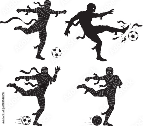 Mummy kicking soccer ball silhouette