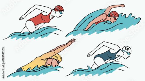 Swimmers in action illustration of competitive swimming styles and water sports performance training guide