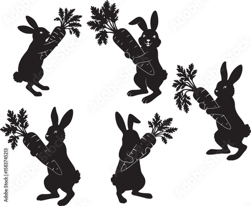 Rabbit holding carrot cute bunny silhouette