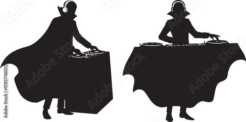 Vampire dj with headphones music silhouette
