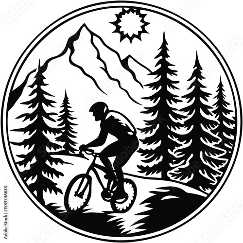 Vector art of cyclist on a mountain trail under the sun