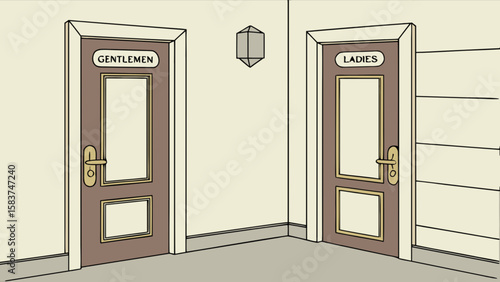 Restroom signs doors ladies gentlemen public toilet wc lavatory facilities washroom signage illustration