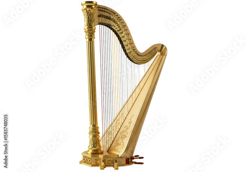 Isolated Ornate Golden Harp with Intricate Details