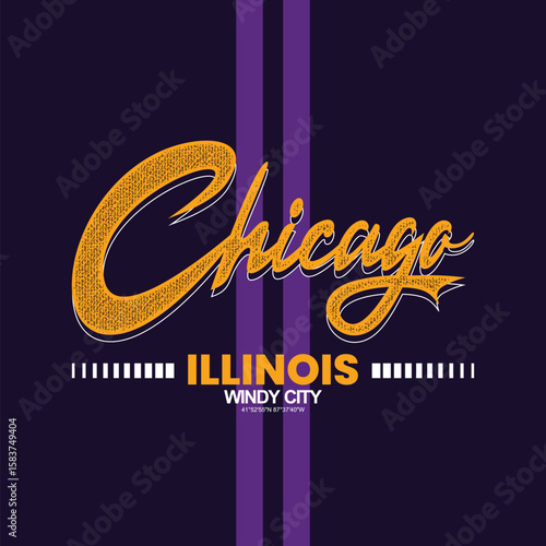 Chicago Illinois, Vintage typography design in vector illustration.Clothing,t shirt,apparel and other uses.Abstract design with the grunge and denim style. Vector print, typography, poster.