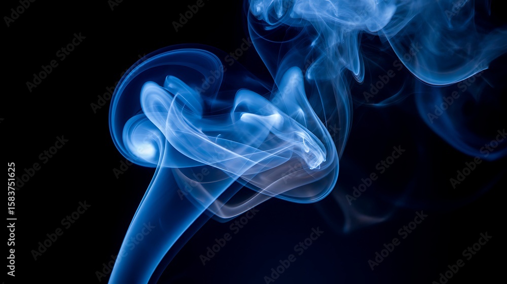 Fototapeta premium Mysterious Blue Smoke Artistically Curving Against a Black Background