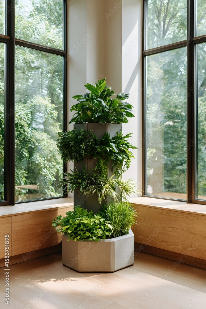 Fototapeta premium Indoor garden with greenery and natural light Generative AI
