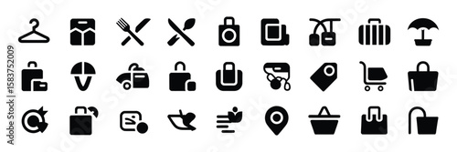 Travel icons set featuring tourism-related symbols for websites and mobile app