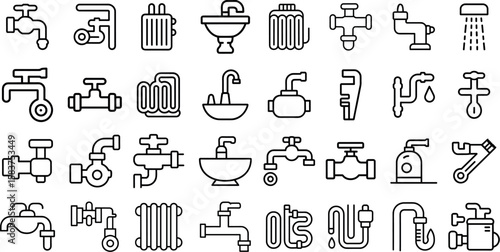 Shower and Bathtub icon set, vector illustration