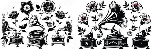 "Gramophone Whispers: Vintage Romance in Bloom"


