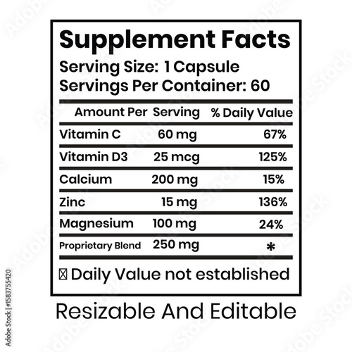 Supplement facts, Nutrition facts ,supplement and vitamins facts.