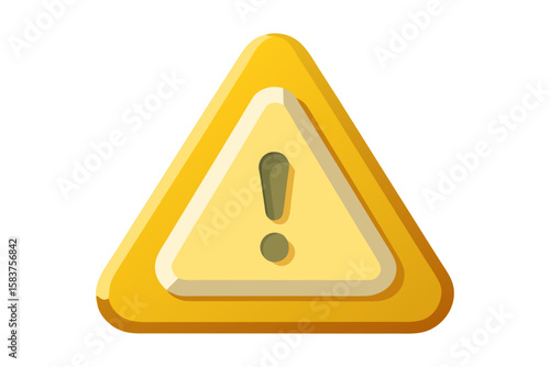 yellow triangle warning sign with 3d effect isolated on white background.