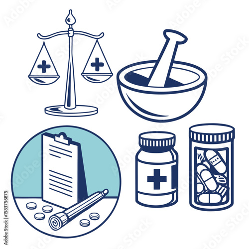 pharmacy symbol with pill and bottle.
