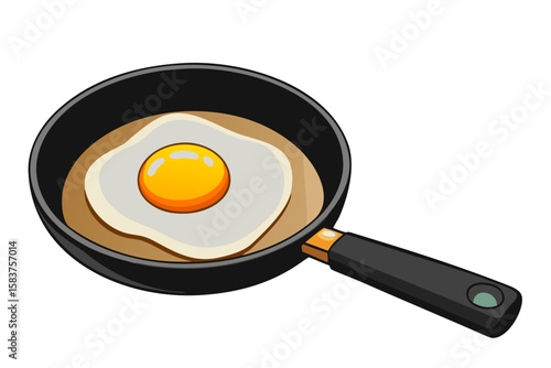 fried egg in frying pan isolated on white background.