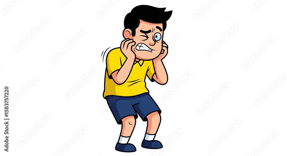 Fototapeta premium Cartoon boy with ear pain illustration vector health problem concept
