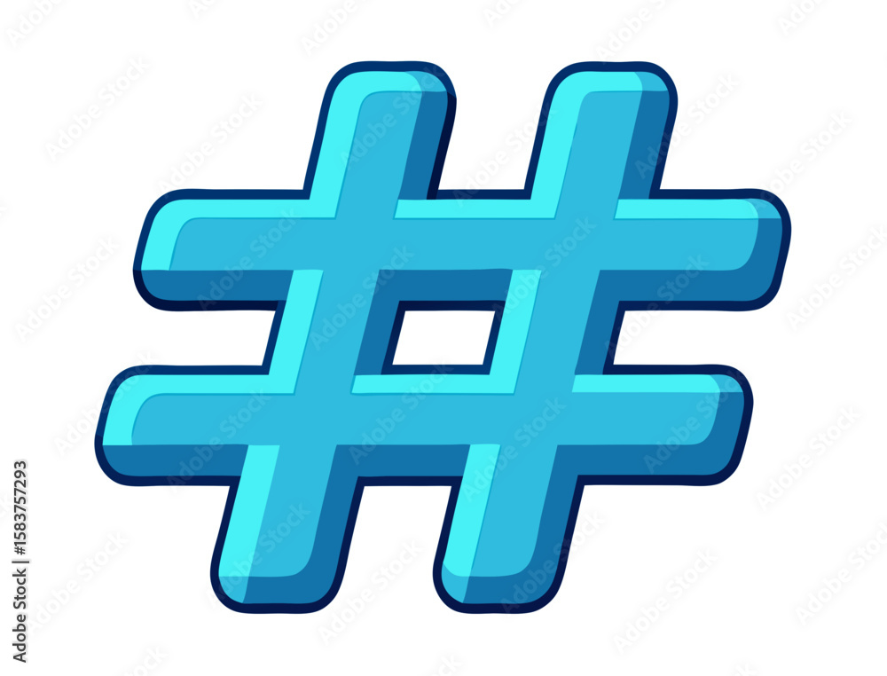 Fototapeta premium 3d blue hashtag symbol illustration design and isolated on white background.