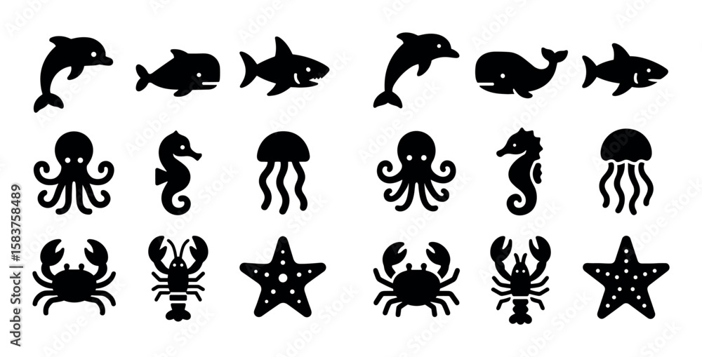 Naklejka premium Aquatic Icons Grid