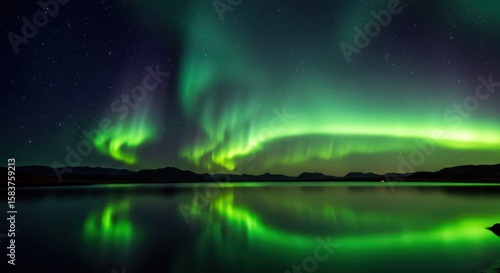 Wallpaper Mural Aurora borealis over water reflecting green light in the night sky. Torontodigital.ca