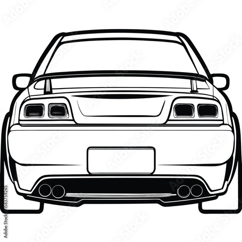 Vector art of rear view of a modern sports car in a line drawing