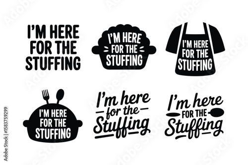 Black text phrases about stuffing on white background food holiday