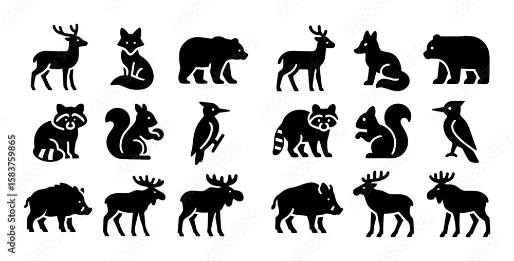 Fototapeta premium Forest Animal Icons