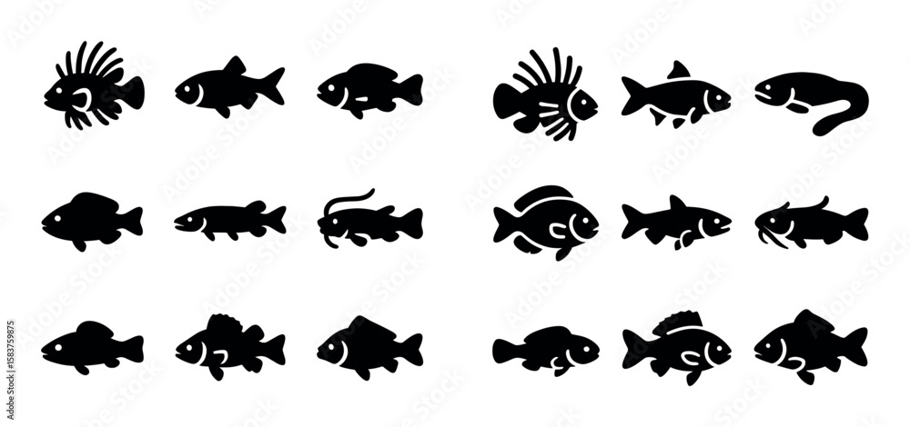 Fototapeta premium Invasive Fish Icons