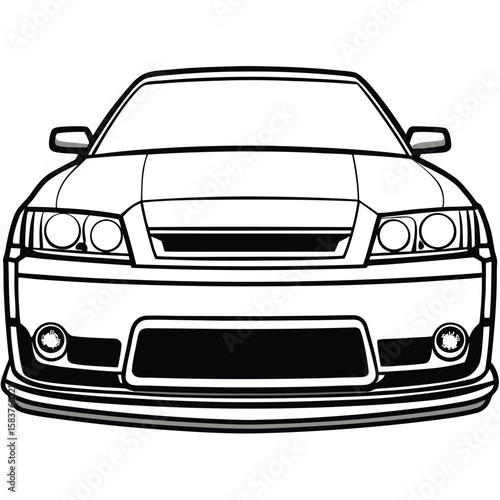 Vector art of front view of a sleek sedan with a distinctive grille design