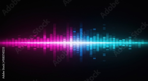 Abstract image of sound waves with pink and blue colors on black background.