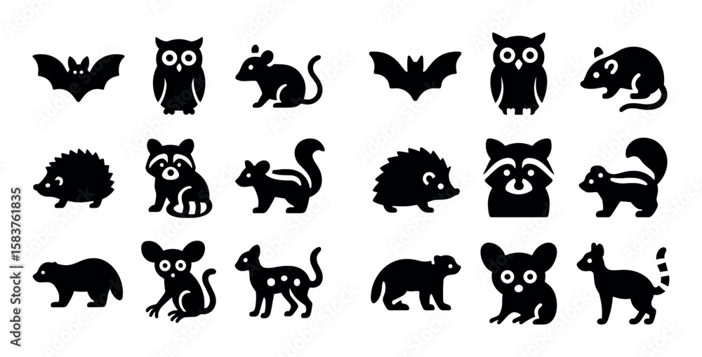 Obraz premium Nocturnal Animal Icons