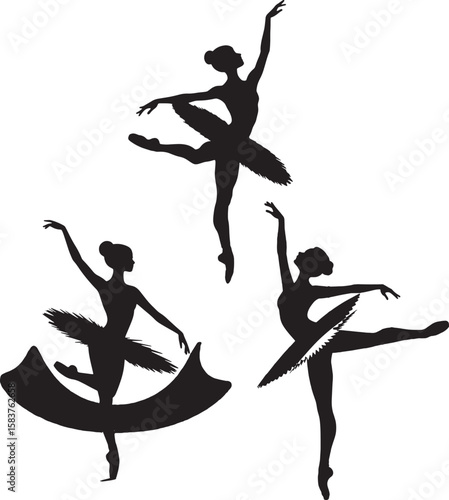 Silhouette of ballerina dancers in various poses symbolizing elegance motion performance and classical dance suitable for ballet stage entertainment or performing arts visuals