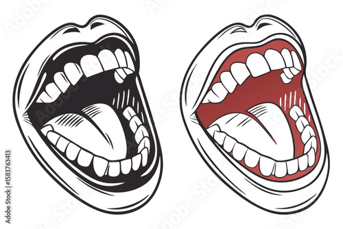 screaming open mouth vector isolated on white background.