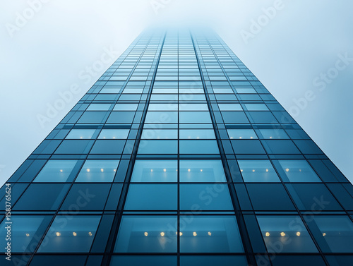 Glass Skyscraper Facade Rising into the Clouds