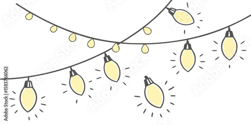 whimsical teardrop shaped string lights with glowing radiating lines decoration isolated on white background.