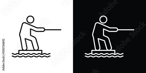 Wakeboarding icon in outline style. Vector.