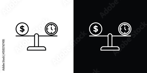 Time and money compare scale icon in outline style. Vector.