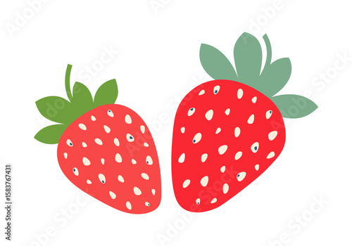 Two strawberries on a transparent background. Flat style.