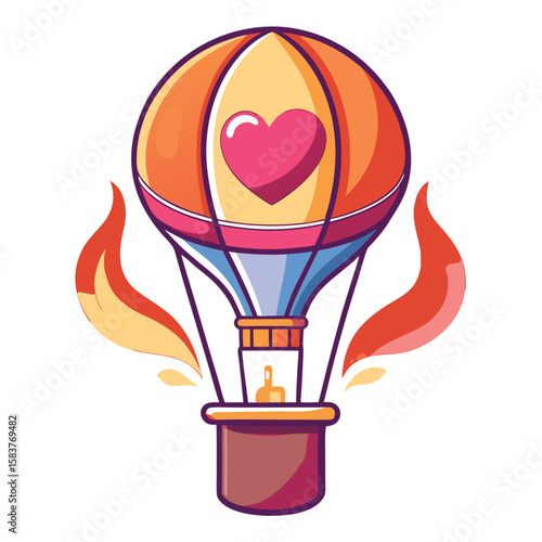 Fire Balloon with Heart Flame Icon Vector Illustration on White Background

