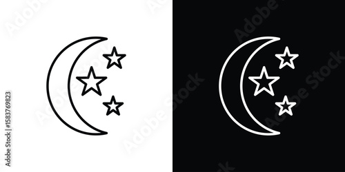 Moon and star icon in outline style. Vector.