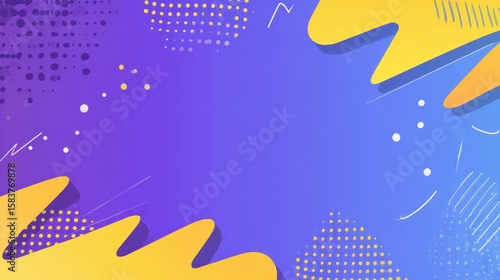 Vibrant yellow and purple gradient background with geometric shapes, incorporating halftone patterns, delivering contemporary abstract digital graphic design aesthetic
