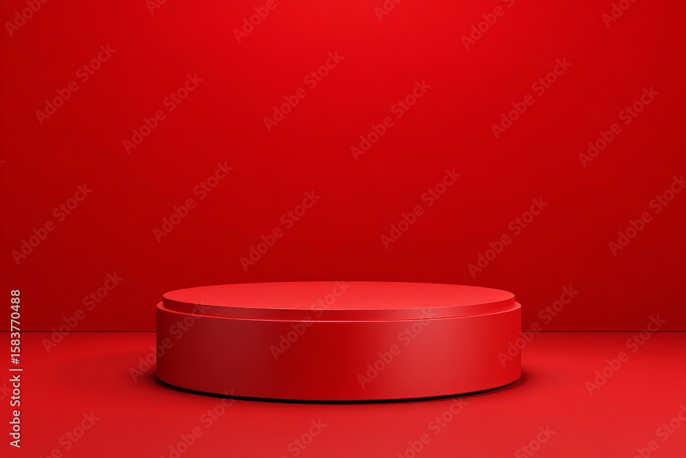3D render, abstract red background with an empty round podium platform for product presentation on a gradient color background 3D render, abstract red background with an empty round podium platform for product presentation on a gradient color background